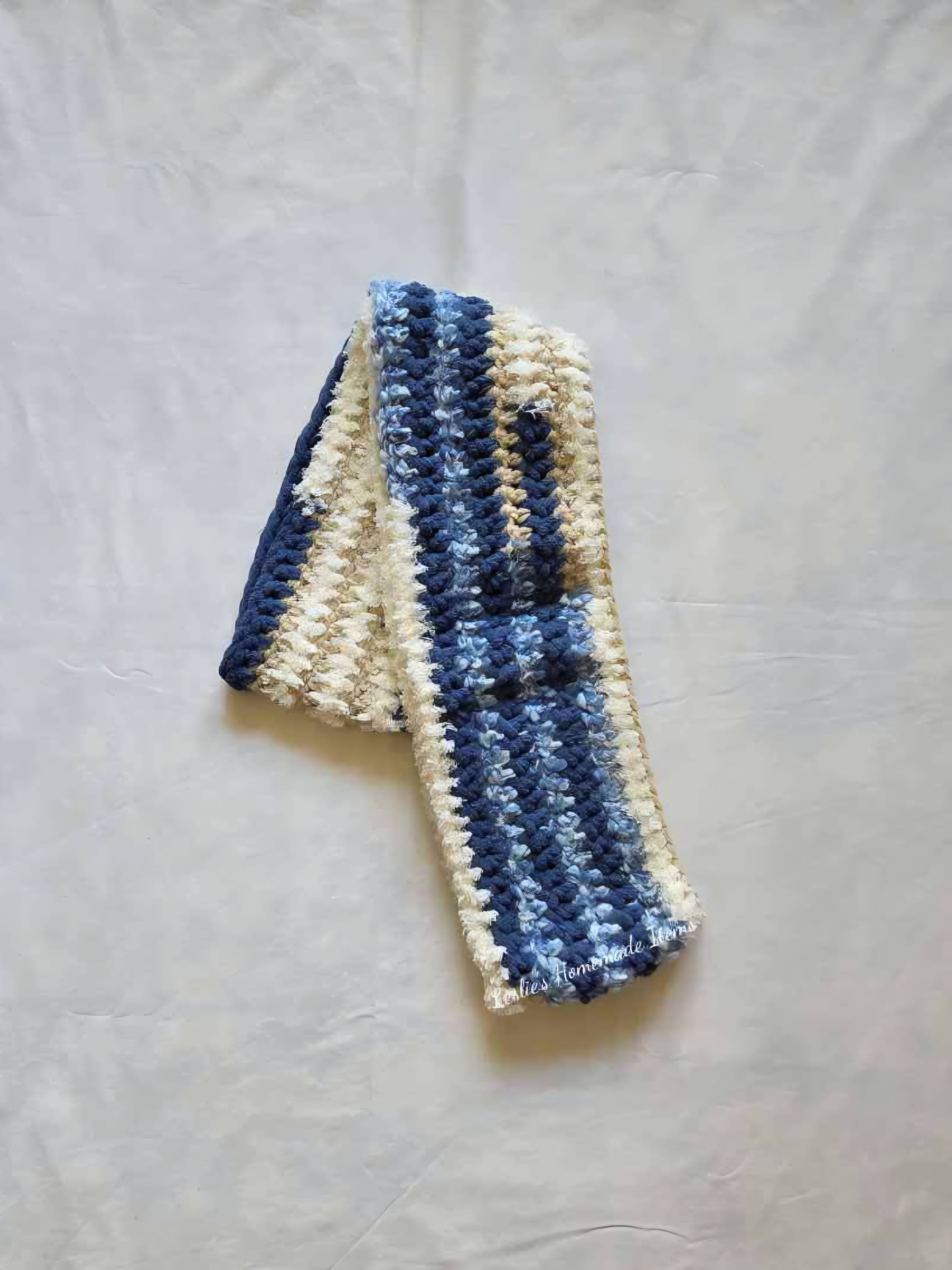 Crochet Infinity Scarf - Soft, Snuggly, Bulky : Blue White - 59" L x 5.5" W