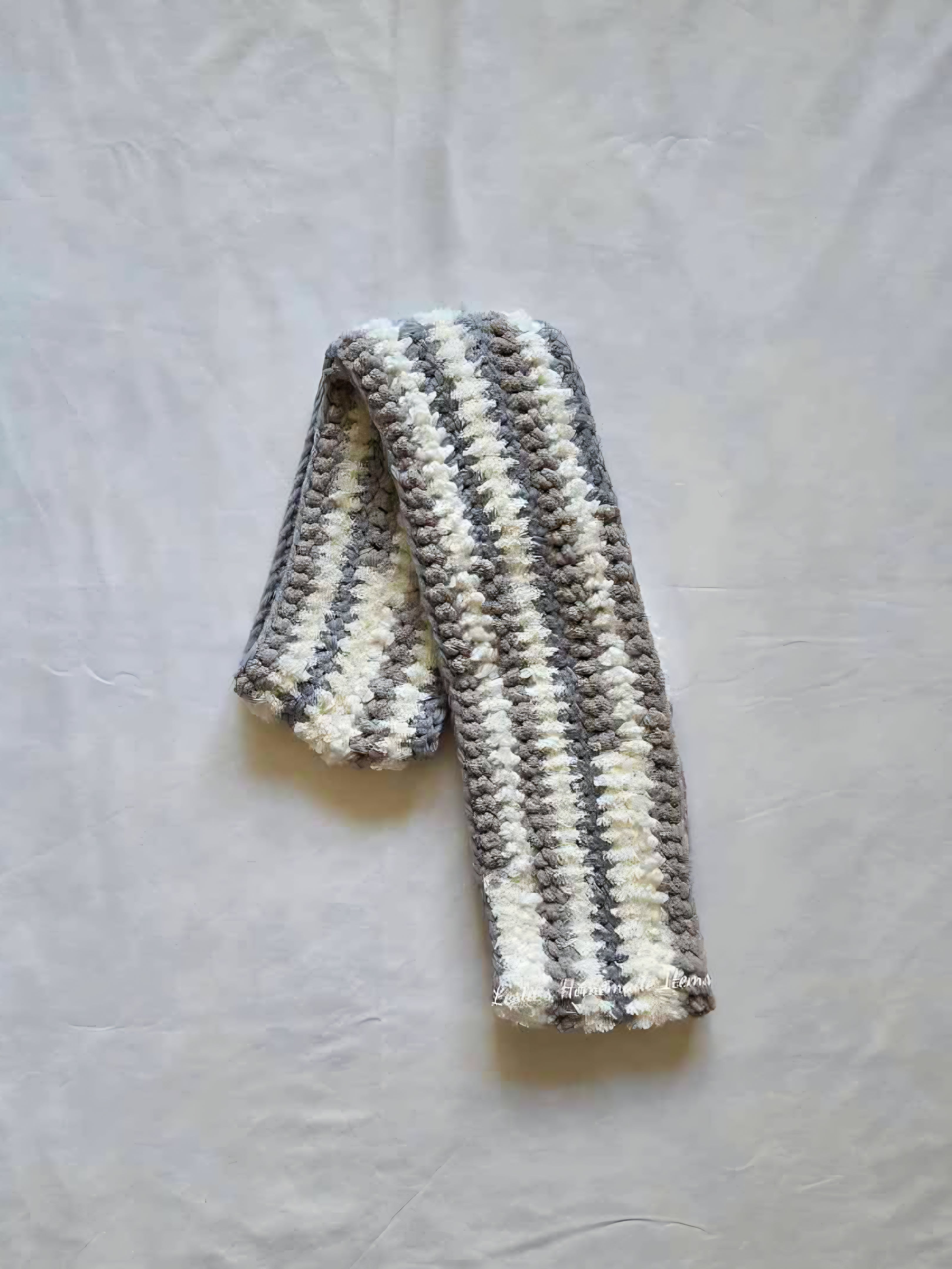 Crochet Infinity Scarf - Soft, Snuggly, Bulky : Grey White - 59" L x 5.5" W