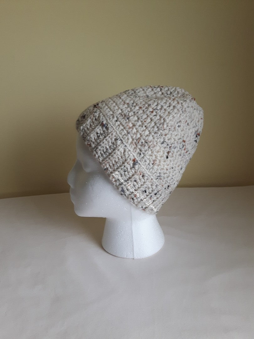Crochet Messy Bun Beanie - Warm, Long Hair Fits, Soft, Stretchy Fit : Beige