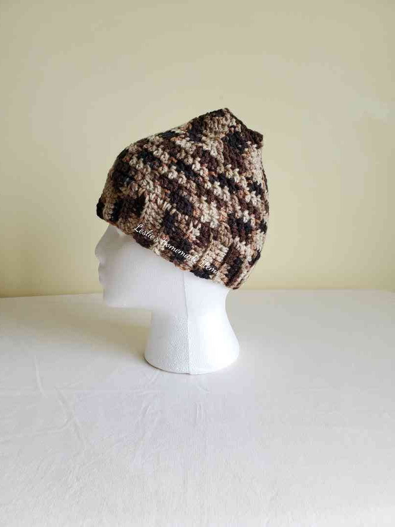 Crochet Messy Bun Beanie - Warm, Long Hair Fits, Soft, Stretchy Fit : Brown