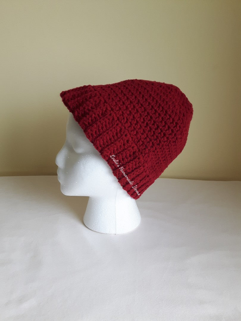 Crochet Messy Bun Beanie - Warm, Long Hair Fits, Soft, Stretchy Fit : Burgandy