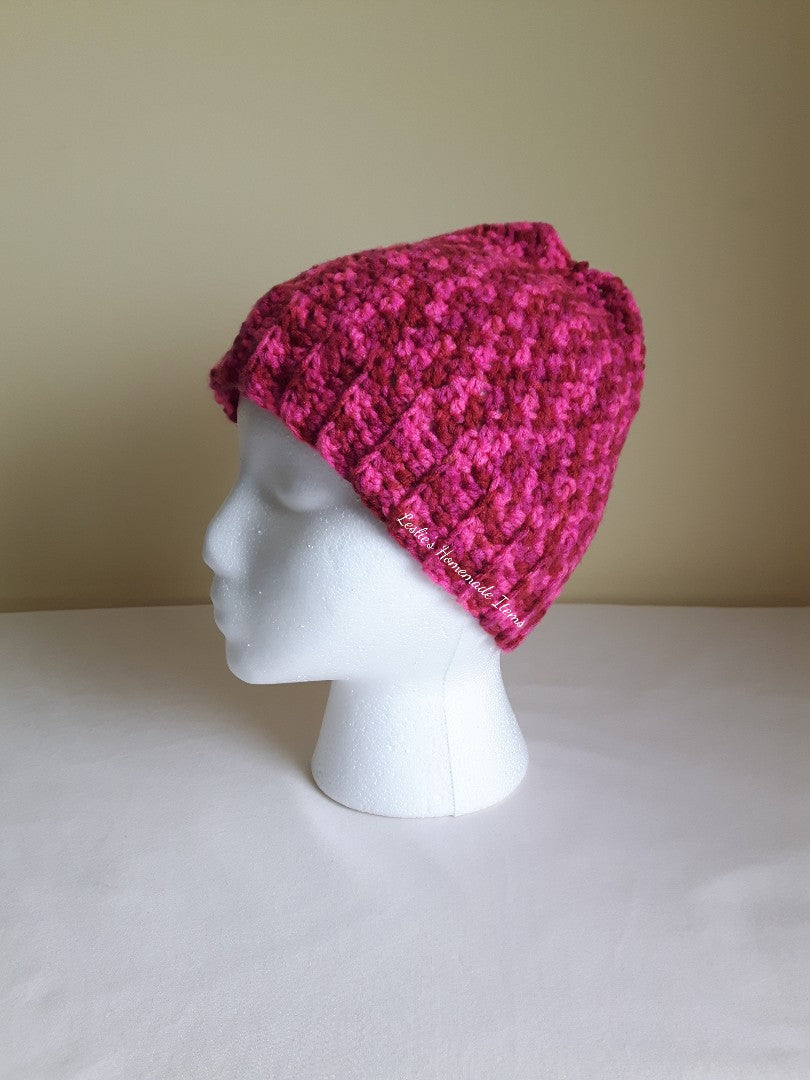 Crochet Messy Bun Beanie - Warm, Long Hair Fits, Soft, Stretchy Fit : Pink