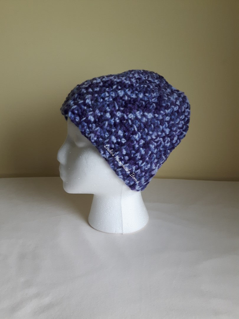 Crochet Messy Bun Beanie - Warm, Long Hair Fits, Soft, Stretchy Fit : Purple