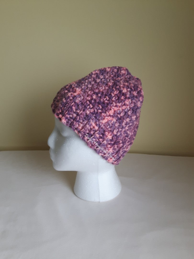 Crochet Messy Bun Beanie - Warm, Long Hair Fits, Soft, Stretchy Fit : Rose