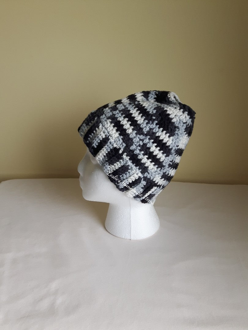 Crochet Messy Bun Beanie - Warm, Long Hair Fits, Soft, Stretchy Fit : Zebra