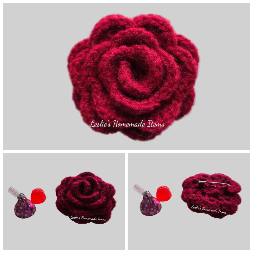 Crochet Rose Pin - Elegant, Never-Wilt Flower, Everlasting Floral Gift