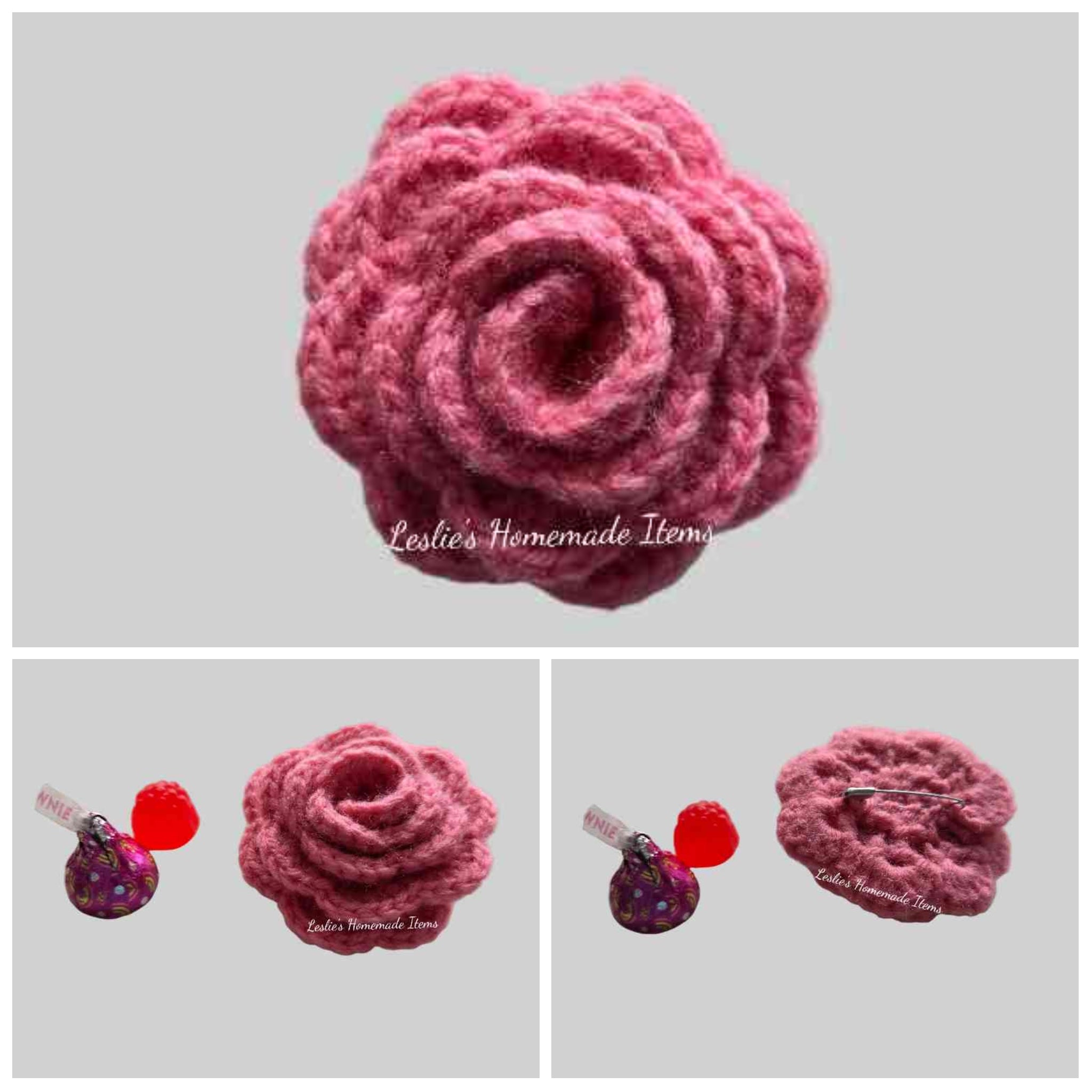 Crochet Rose Pin - Elegant, Never-Wilt Flower, Everlasting Floral Gift