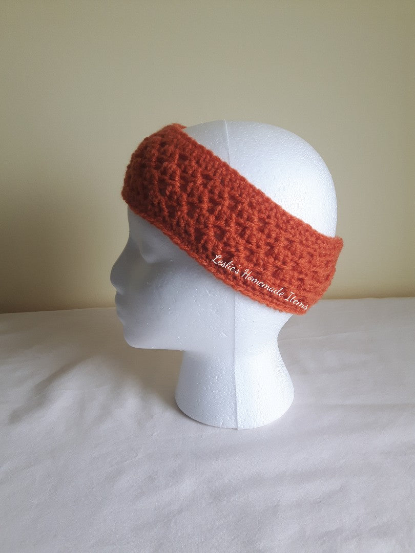 Crochet Shell Headband - Warm, Ear Warmer, Soft, Stretchy Fit, Narrow : Orange