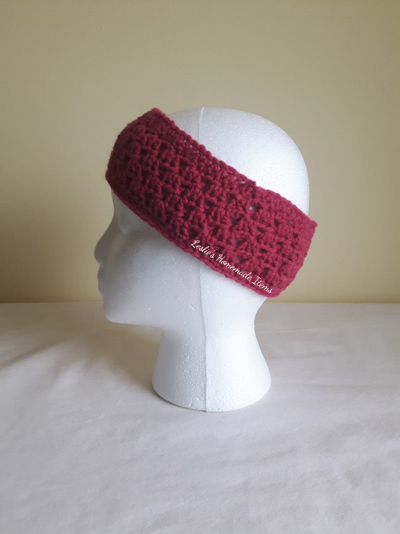 Crochet Shell Headband - Warm, Ear Warmer, Soft, Stretchy Fit, Narrow : Fuscia
