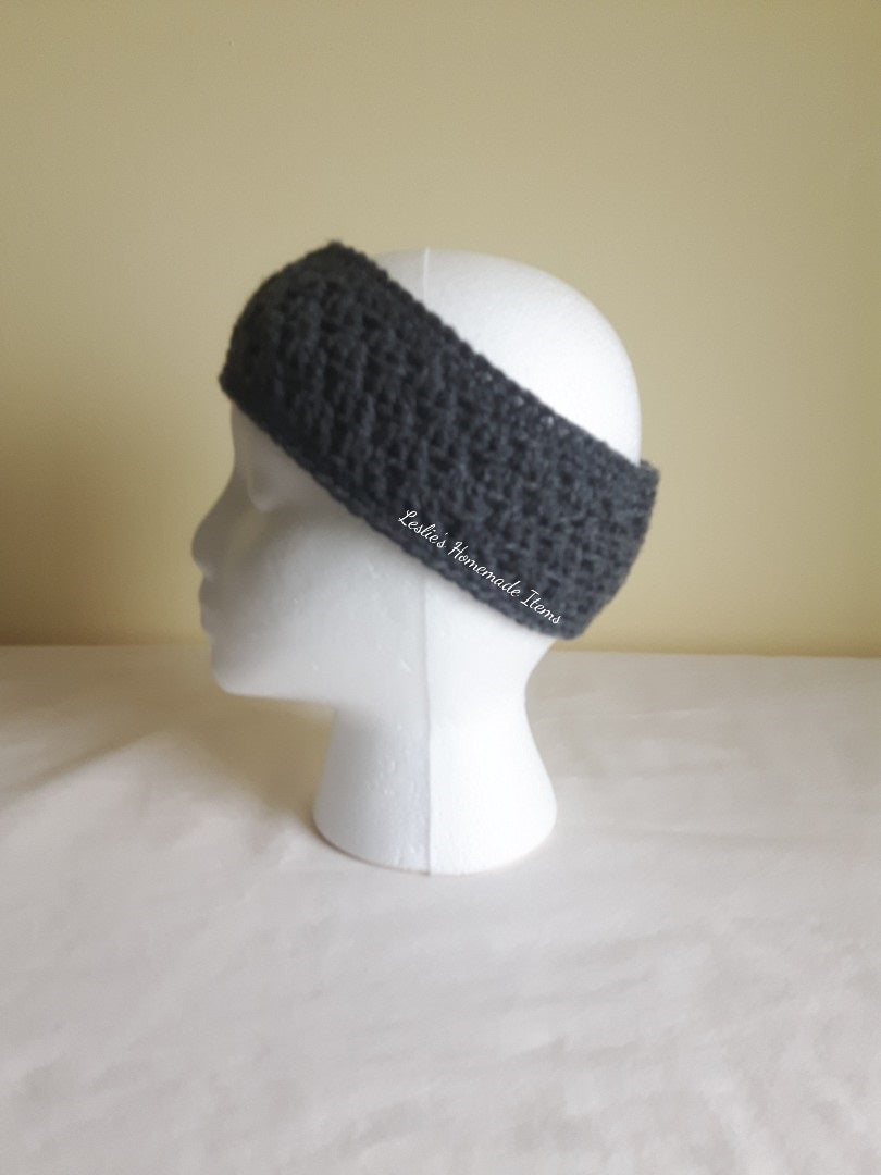 Crochet Shell Headband - Warm, Ear Warmer, Soft, Stretchy Fit, Narrow : Grey