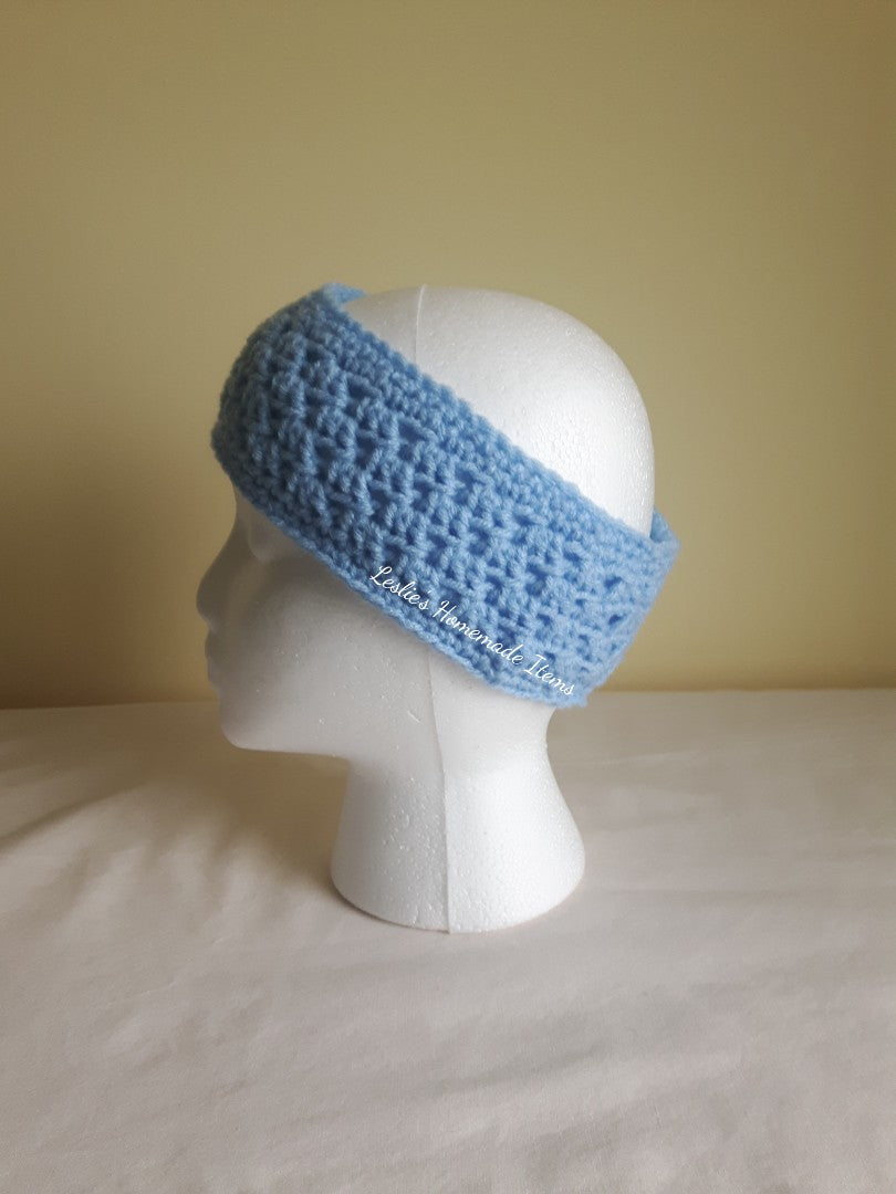 Crochet Shell Headband - Warm, Ear Warmer, Soft, Stretchy Fit, Narrow : Light Blue