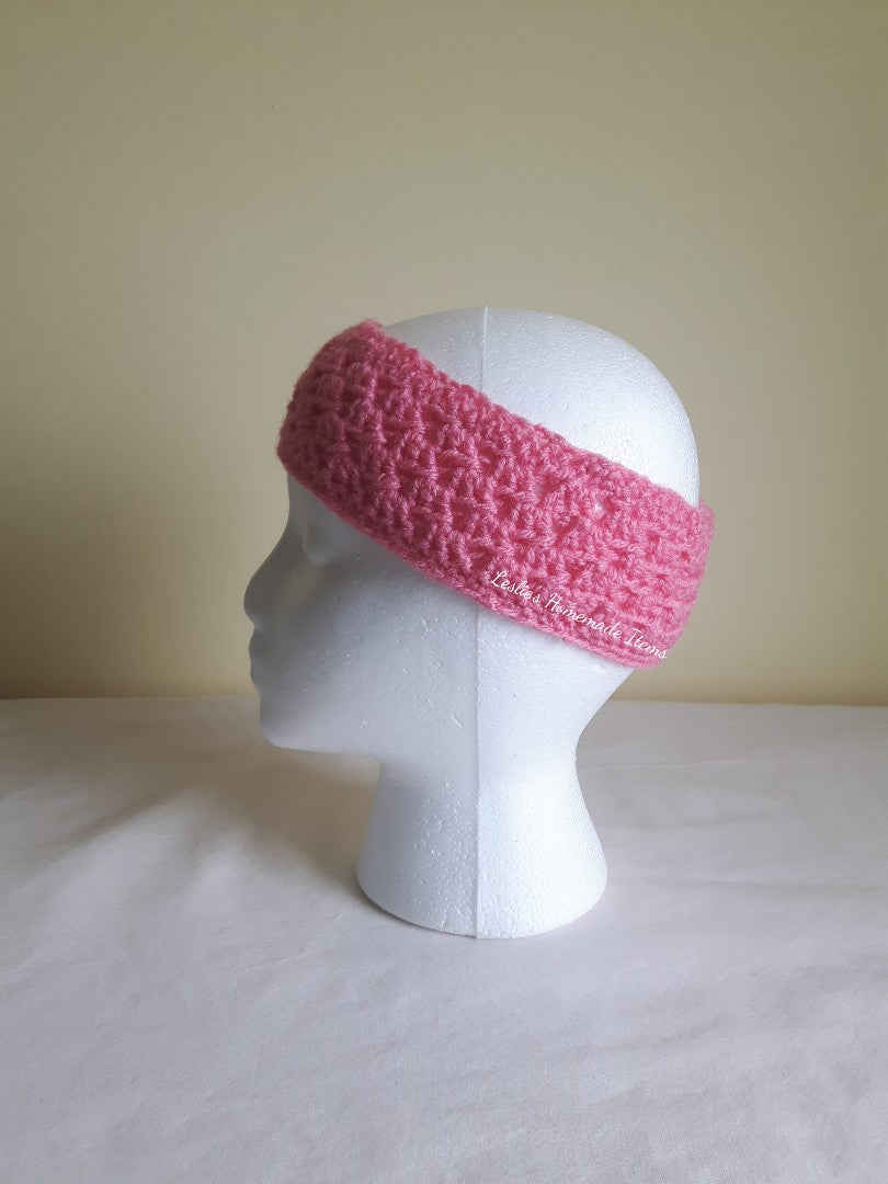 Crochet Shell Headband - Warm, Ear Warmer, Soft, Stretchy Fit, Narrow : Pink