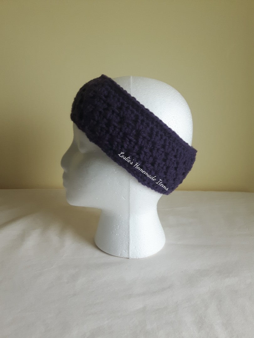 Crochet Shell Headband - Warm, Ear Warmer, Soft, Stretchy Fit, Narrow : Purple