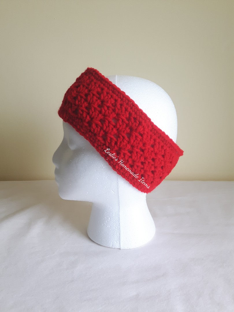 Crochet Shell Headband - Warm, Ear Warmer, Soft, Stretchy Fit, Narrow : Red