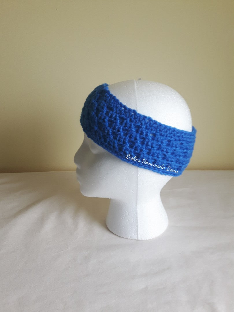 Crochet Shell Headband - Warm, Ear Warmer, Soft, Stretchy Fit, Narrow : Royal Blue
