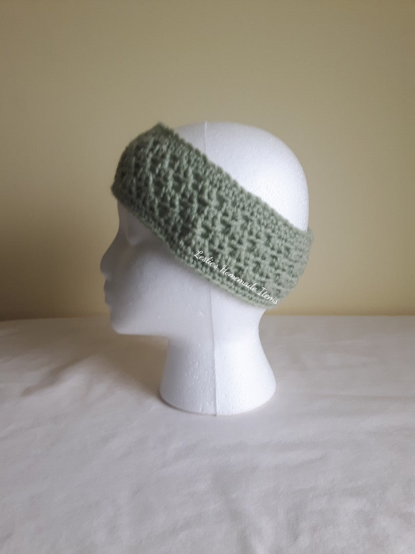 Crochet Shell Headband - Warm, Ear Warmer, Soft, Stretchy Fit, Narrow : Sage