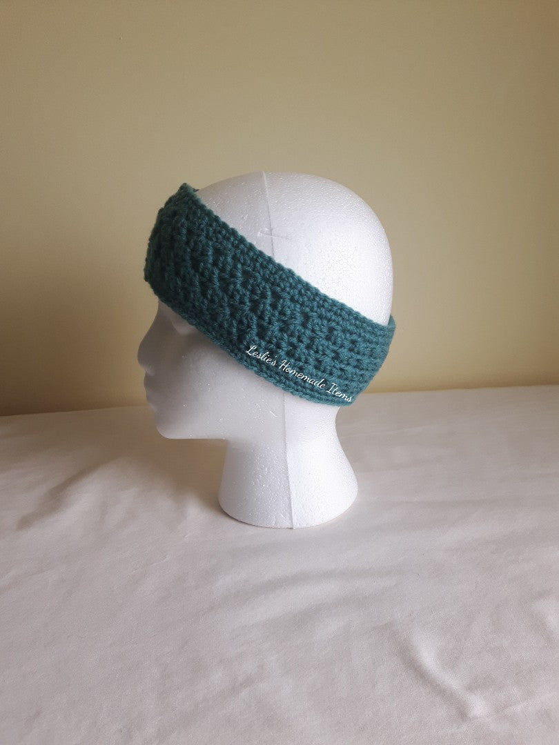 Crochet Shell Headband - Warm, Ear Warmer, Soft, Stretchy Fit, Narrow : Teal