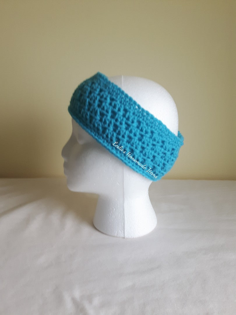 Crochet Shell Headband - Warm, Ear Warmer, Soft, Stretchy Fit, Narrow : Turquoise