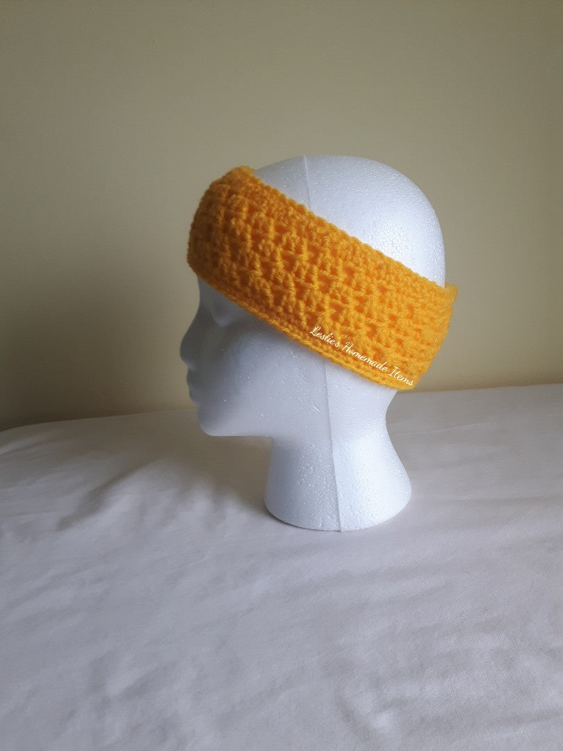 Crochet Shell Headband - Warm, Ear Warmer, Soft, Stretchy Fit, Narrow : Yellow