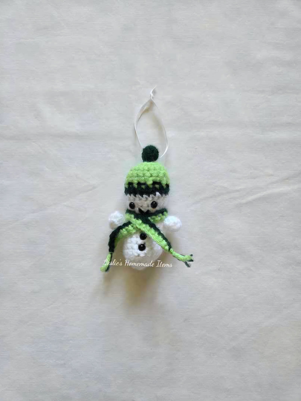 Crochet Snowman Ornament - Holiday Decor, Festive, Unique : Green
