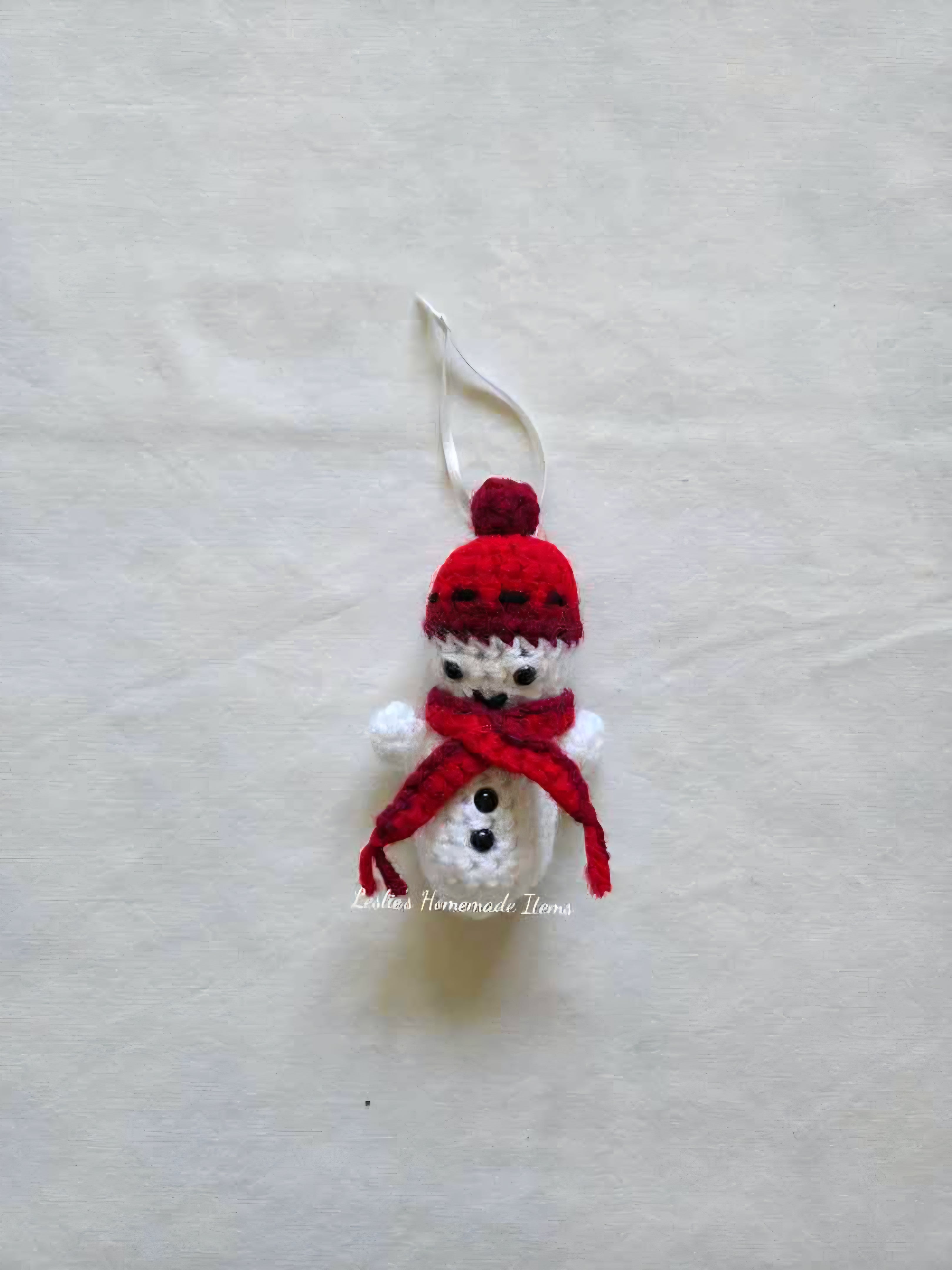 Crochet Snowman Ornament - Holiday Decor, Festive, Unique : Red