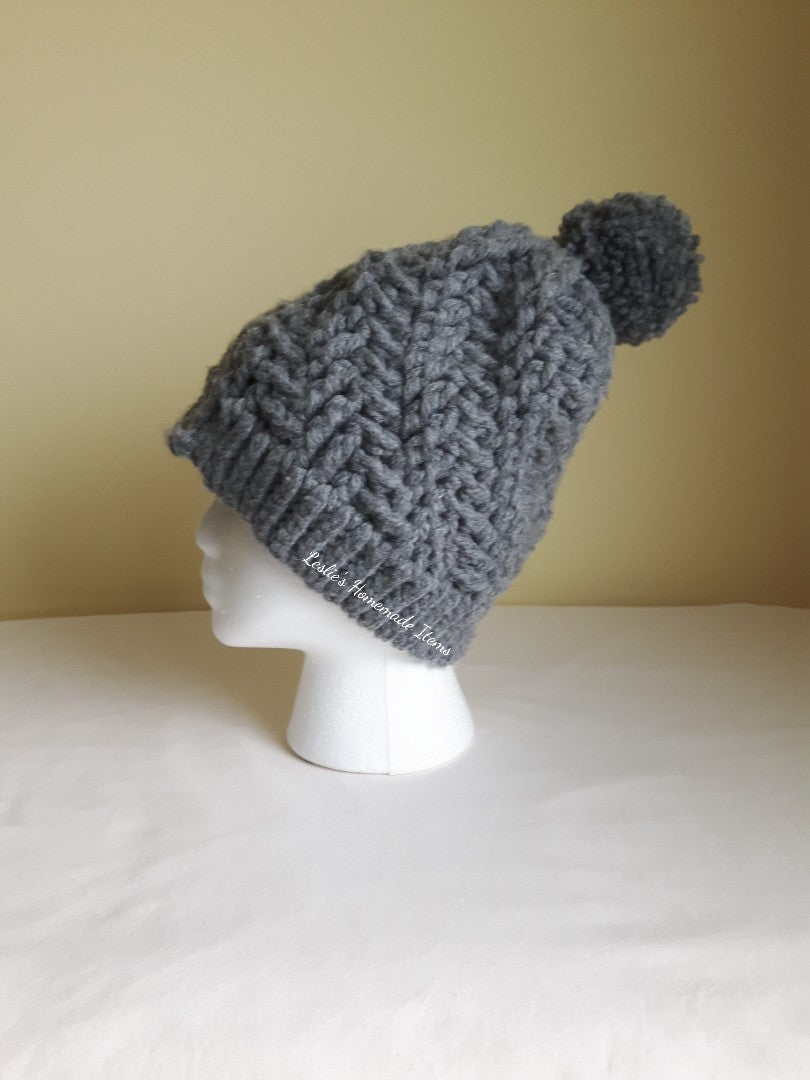 Crochet Stepping Texture Hat - Warm, Bulky, Soft, Stretchy Fit : Grey Large (20" L x 8.5" H)