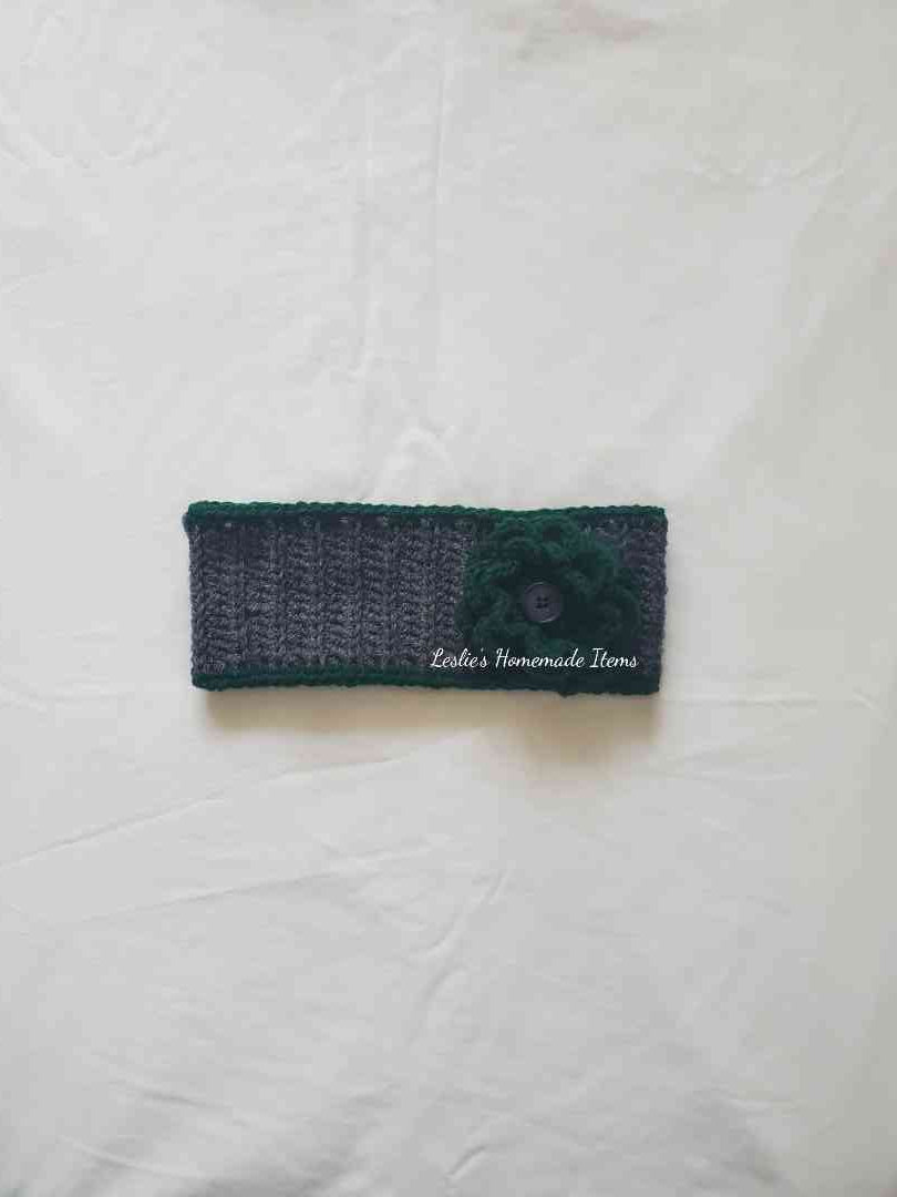 Crochet Flower Headband - Warm, Ear Warmer, Soft, Stretchy Fit, Wide : Green
