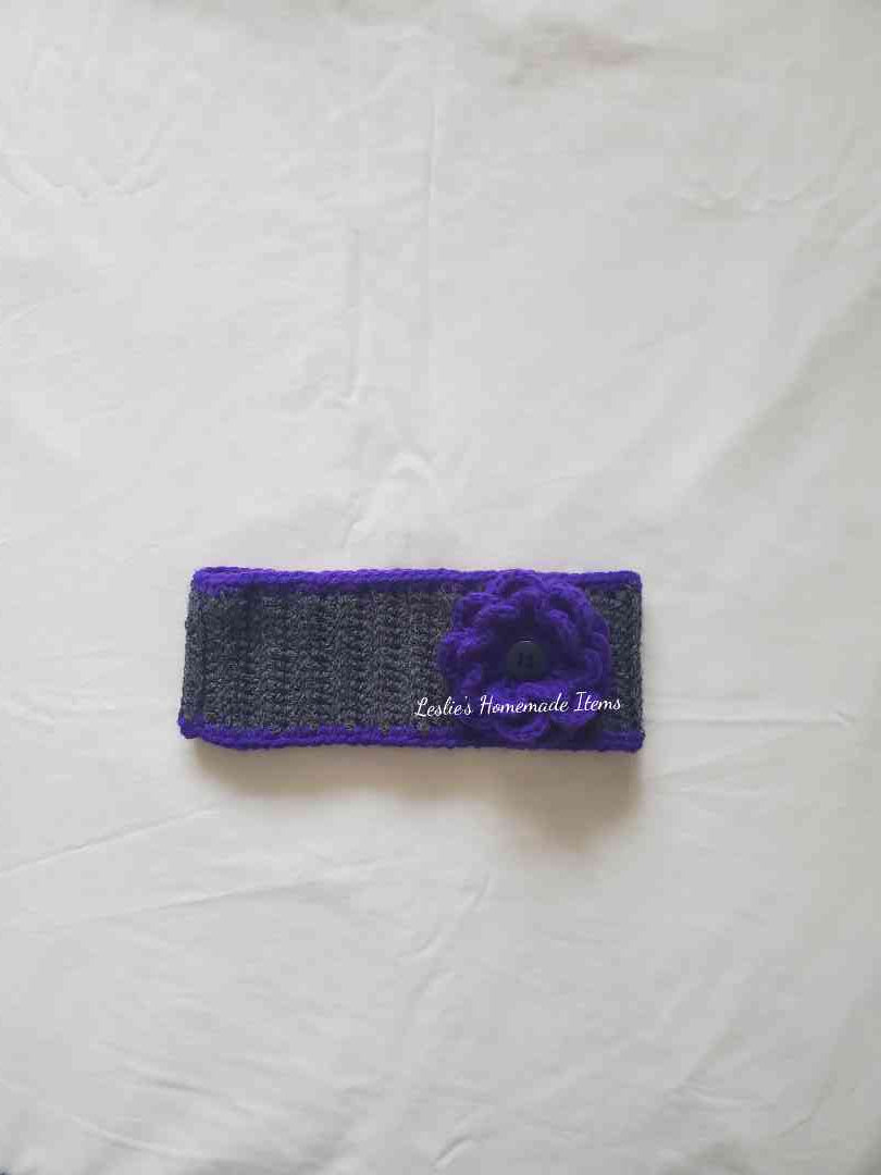 Crochet Flower Headband - Warm, Ear Warmer, Soft, Stretchy Fit, Wide : Purple