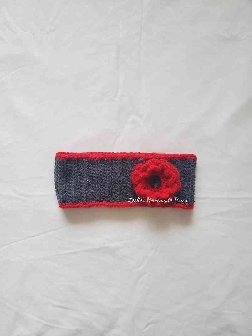 Crochet Flower Headband - Warm, Ear Warmer, Soft, Stretchy Fit, Wide : Red