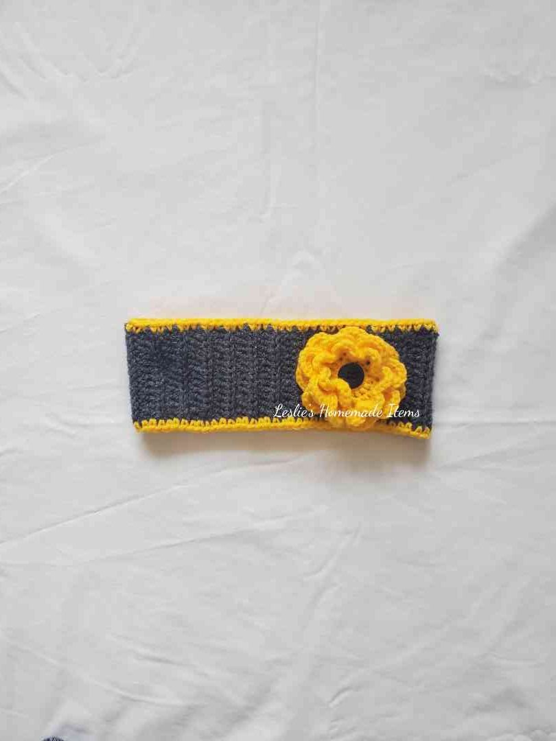 Crochet Flower Headband - Warm, Ear Warmer, Soft, Stretchy Fit, Wide : Yellow